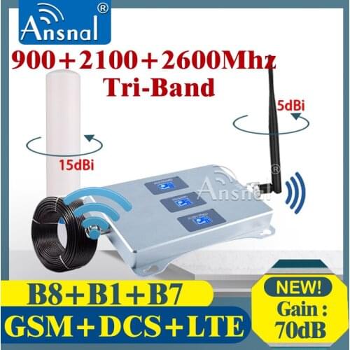 900 2100 2600Mhz Tri-Band Cellular Signal Booster CellPhone GSM Repeater 2g 3g 4g Network Cellular Amplifier 3G 4G GSM UMTS LTE