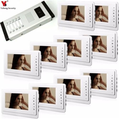 Yobang Security 7 Inch Wired Video Door Phone Visual Intercom Doorbell with 10*Monitor+1* Camera For 10 Units Apartment
