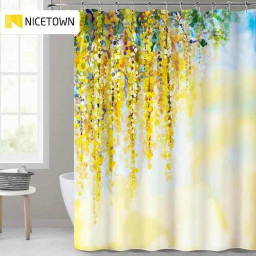 Waterproof Screen Bath Curtain Polyester Fabric Watercolor Pattern Washable Shower Curtains Bathroom Decorations Free Hooks