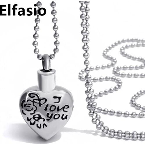 Womens Cremation Keepsake Memorial Urn Stainless Steel Pendant I Love You Heart Flower Jewelry UP010