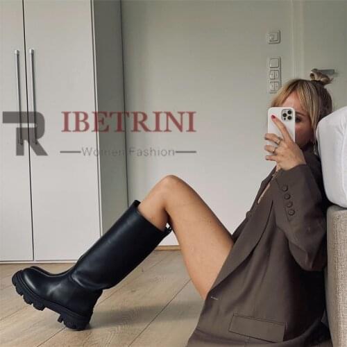 New Arrivals Ladies Med Calf Knee High Boots Women Ins Popular Black White Chunky Heel Fashion Shoes Woman Luxury Brand Design