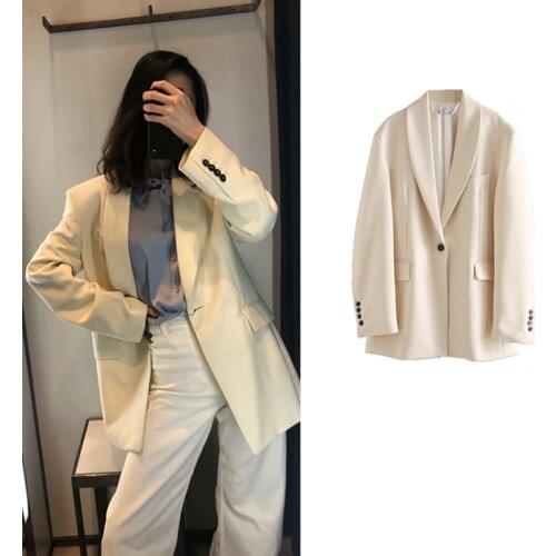 2021 New Fashion Loose and Thin Single Button Oversized Blazer Coat Retro Long Sleeve Pocket Loose Female Jacket Chic Top Solid