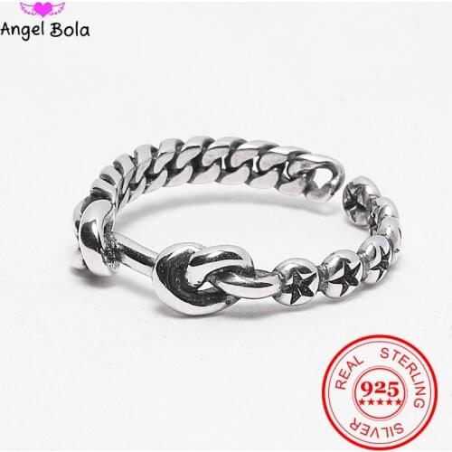 925 Sterling Silver Finger Rings for Women Vintage Chain Twist Opening Ring Engagement Jewelry Girlfriend Gift Wholesale