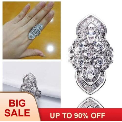 Luxury Female Court style Silver color Baroque rings Sona Cz Engagement wedding band ring for women men Jewelry Gift