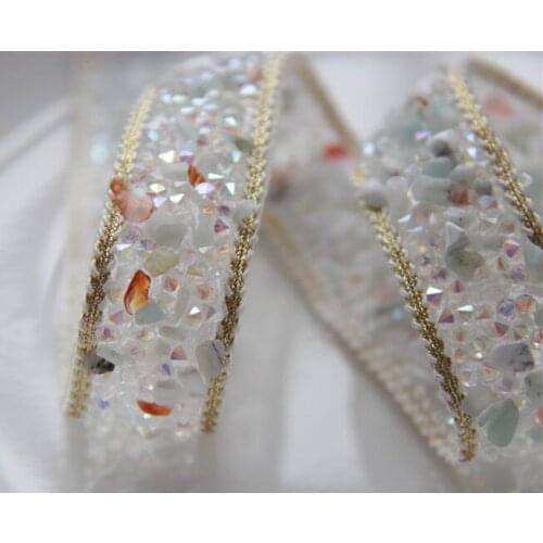 1yards/lot 2Cm Beads Shiny Rhinestones Trims Lace Sewing Crafts Gold Edge DIY Ladies Lace Z312