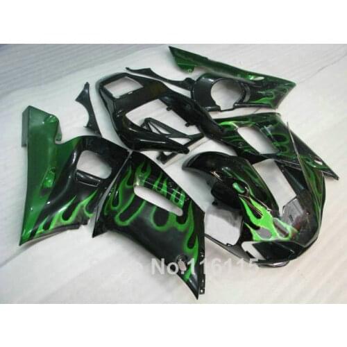 100% new fairing kit for YAMAHA R6 1998-2002 green flames in black YZF R6 plastic fairings set 98 99 00 01 02 #3243
