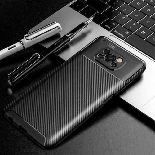 2021 Soft Silicone TPU Case For Xiaomi POCO X3 NFC Carbon Fiber Armor Case Cover poko POCO x3 nfs