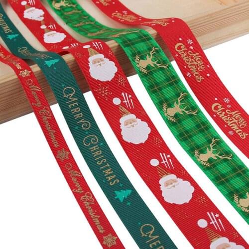 5yards/lot Clothes Decoration Polyester Printing Christmas Grosgrain Ribbon Xmas Party Gift Wrapping Decor Supplies Material