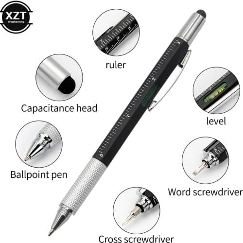 7 in1 Multifunction Ballpoint Pen Handheld Tool Measure Technical Ruler a Flathead Screwdriver Touch Screen Stylus Spirit Level