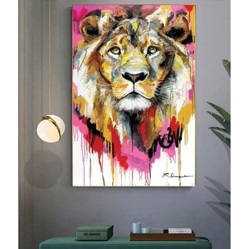 Watercolor Abstract Lion Canvas Paintings on The Wall Art Animals Wall Pictures Pop Art Canvas Prints for Living Room Decor