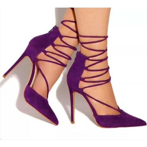 Purple summer high heel sandals ffor women pointed toe lace-up stiletto heels size 34 to 42 hot selling party dress shoes