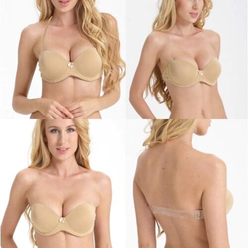New Sexy Wedding Multiway Halter Underwear Push Up Bra Invisible Transparnt Strapless Clear Back Size 32 34 36 38 40 A B C D E F