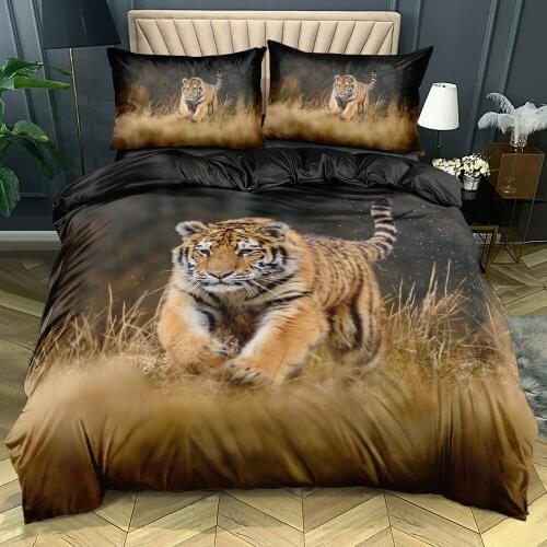 3D Black Bedclothes Design Animal Duvet Cover Sets Tiger Bed Linen Pillow Cases King Queen Super King Twin Full Size 160*200cm