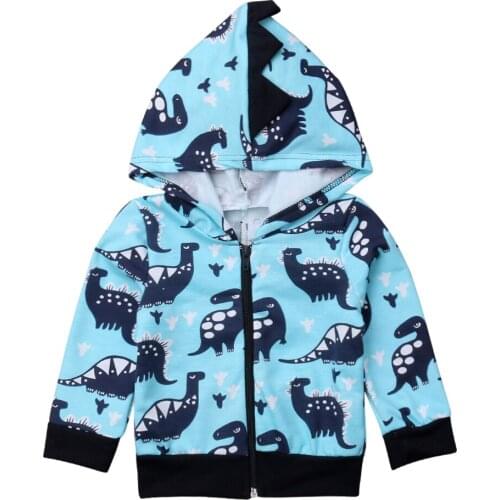 Baby Boys Dinosaur Long Sleeve Toddler Kid Clothes Costume Hooded Warm Sweatshirt Coat Hoodies Autumn Spring Cotton Zip Boy