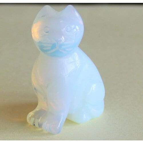 40mm Hand Carved White opalite cat Figurine Animal Carving