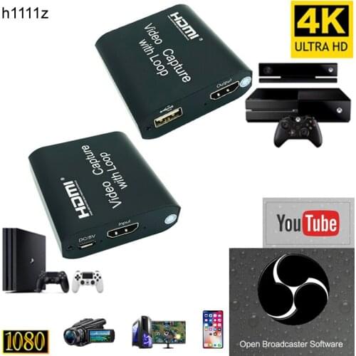 Capture Card 1080P 4K HDMI Video Capture Device USB 2.0 HDMI Capture Card Dongle Game Recorder Live Streaming Broadcast Loop Out