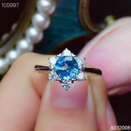 KJJEAXCMY fine jewelry 925 sterling silver inlaid natural blue topaz ring vintage new female gemstone ring luxury support test
