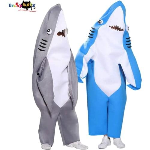 Eraspooky Funny Shark Costume For Adult Animal Mascot Jumpsuit Unisex Carnival Party Group Cosplay Movie Halloween Fancy Dress