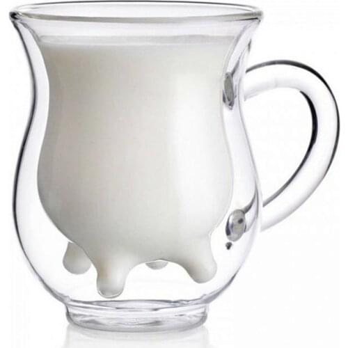 Creative Milk Glass Cups Double Layer Heat-resistant Cute Cow Mug Milk Cup Drink Water Juice Coffee Mugs Container