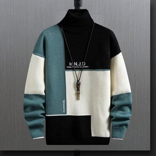 New Winter Turtleneck Sweater Men Clothes Thick Warm Male Pullover Jumpers Fashion Stitching Contrast Mens Christmas Sweaters