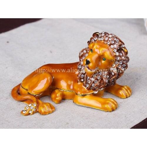 Roaring Lion Bejeweled Pewter Lion Novelty Trinket Box Jewelry Box Nobility Lion Beautiful Bejeweled Retired Enamel Figurine