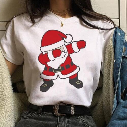 New Kawaii Reindeer T-shirt Ladies Fashion Christmas Harajuku Short Sleeve T-shirt Santa Print White T-shirt Womens T-shirt Top