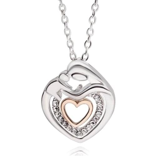 Mom And Baby Necklace Mother Daughter Son Child Crystal Rhinestone Heart Shaped Pendant Necklace For Women Mother Day Gift