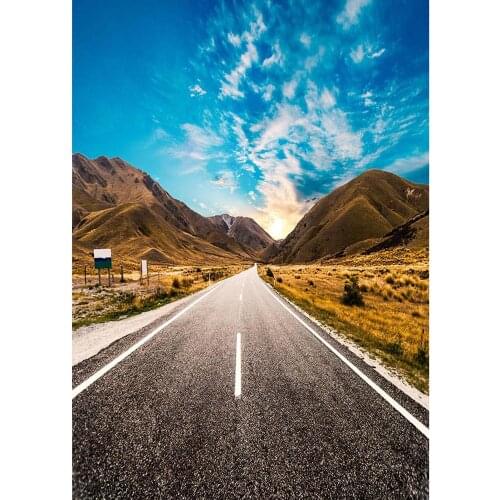 Scenery Photo Backdrop for Computer Printed Road Mountains Blue Sky Background for Lovers Children Baby Photography Photocall