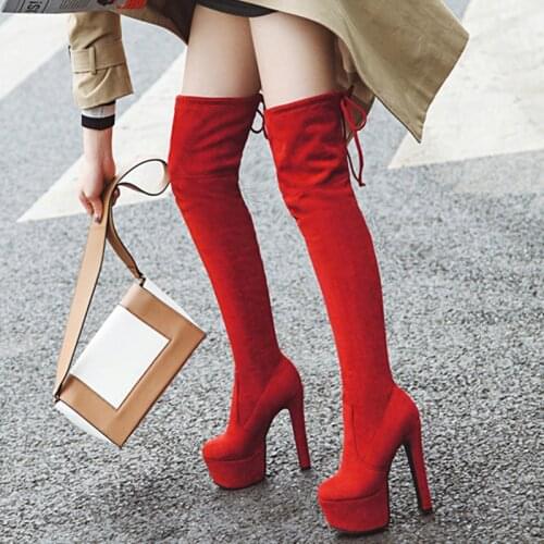 Sexy Over the Knee Boots Women Platform Faux Suede Thigh High Boots Female Stretch Slim Womens Long Boots Autumn Winter Shoes