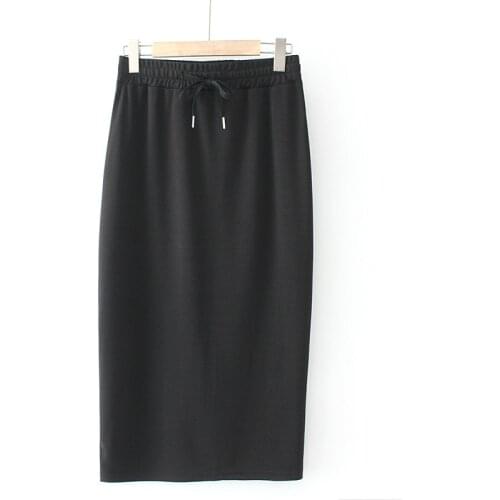 Plus Size XL-4XL Womens Long Skirts Casual Solid Elastic Waist Spring Summer Skirts with Back Slits