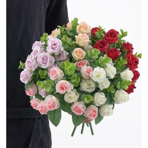 Pink silk rose simulation flower bridal bouquet peony fake flower white home wedding Christmas decoration