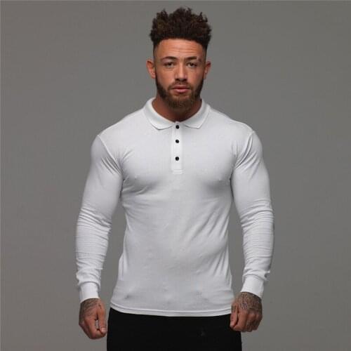New Autumn Fashion Mens Solid Long Sleeve Polo Shirts Slim Fit Turn Collar Male Fitness Polo Shirt free shipping plus size
