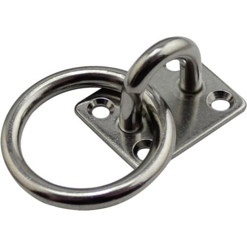 Heavy Duty 316 Stainless Steel Square Pad Eye Plate Eye Hook + Ring for Marine Boat Industrial Uses Applications Silver