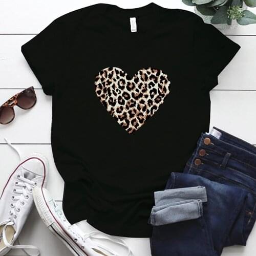 Leopard Love Heart Print Women Couple Love T Shirt Fashion Harajuku Short Sleeve O Neck Lovely Gift T Shirt for Ladies Tops