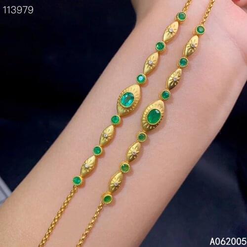 KJJEAXCMY Fine Jewelry 925 Sterling Silver inlaid gemstone Emerald women hand bracelet lovely support test hot selling