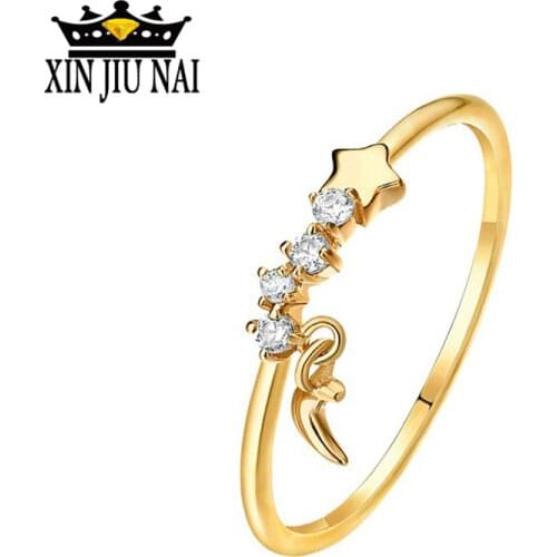 2020 new 14 K gold moon vows with a crescent chain anime female ring jewelry Bijoux birthday present 14k gold personalized ring