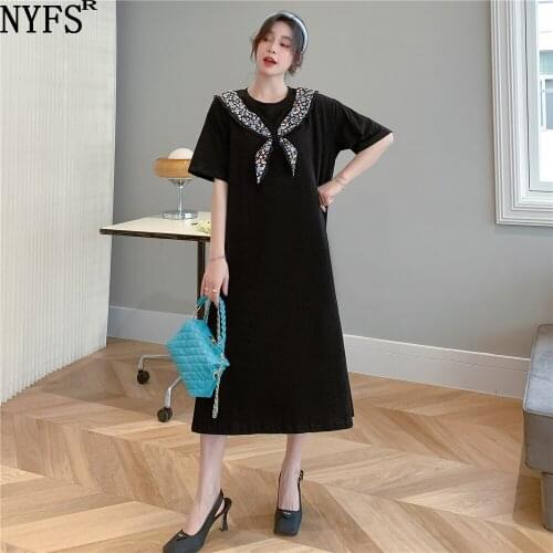NYFS 2021 New Korean Fashion Loose Patchwork Woman Dress Vestidos Robe Elbise Fat MM Thin Summer Dress