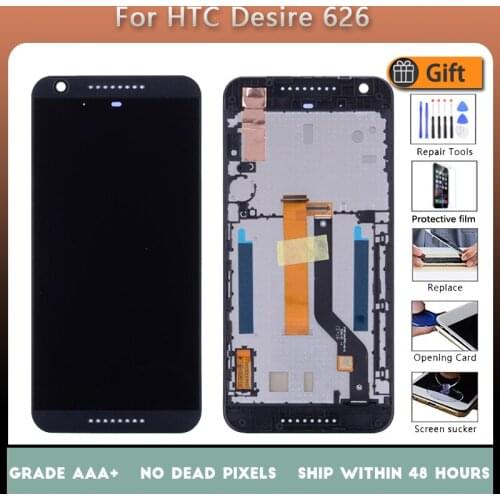 For HTC Desire 626 LCD screen assembly with front case touch glass, D626q D626ph D626x D626w LCD Display original Black White