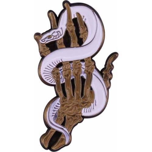 Creepy Snake Hand Skull Brooch The White serpent Badge Gothic Horror Badge Accessory