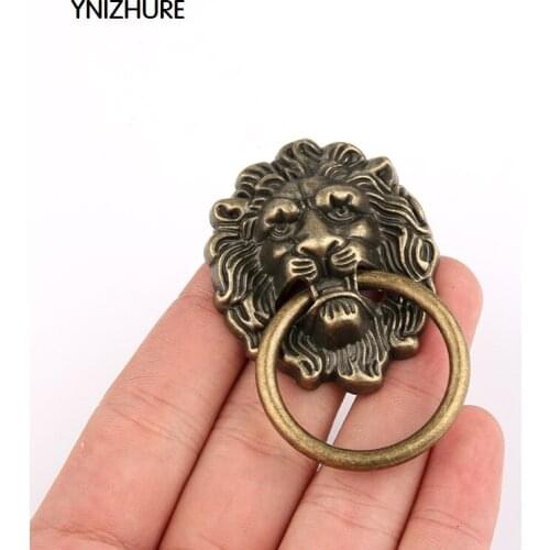 10pcs 43 * 67mm New Furniture Handles Beast for Lion Head Antique Alloy Handle Wardrobe Drawer Door Pull Retro Decoration