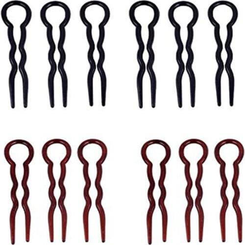 12pcs Simple Hair Pins Fast Spiral Hairpin U Shaped Hair Braid Twist Pins Styling Tool (Black & Coffee)