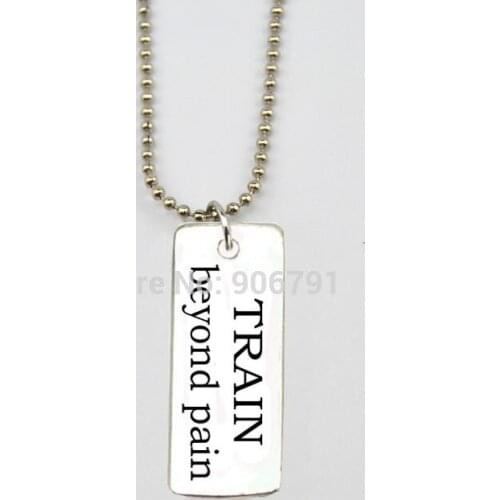 20pcs a lot antique silver plated and rectangular TRAIN beyond pain charms with bead chain sports Gym necklace