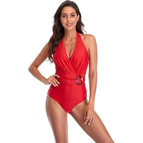 2021 New Hot Spring Cover Belly Bikini Sexy V-neck Halter Belt Swimsuit Women Sexy Bikini Swimwear High Waisted Bikini