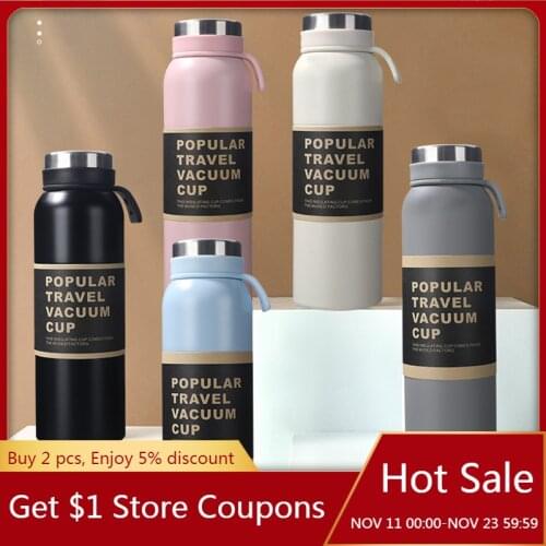 350ML / 500ML Thermos cup Sports Thermos Cup 304 Stainless Steel Silicone Handle Outdoor Handy Cup Straight Student Water Cup