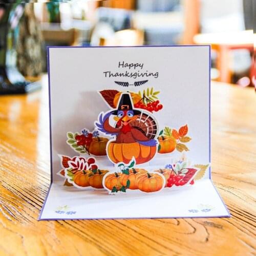 3D Laser Cut Handmade Carving Thanksgiving Day Cute Cartoon Turkey Pumpkin Paper Invitation Greeting Cards PostCard Child Gift