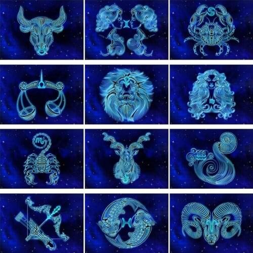 5D Diy Diamond Embroidery Mosaic Zodiac Paintings Full Square Round Rhinestone Blue Sky Picture Wall Art Home Bedroom Decoration