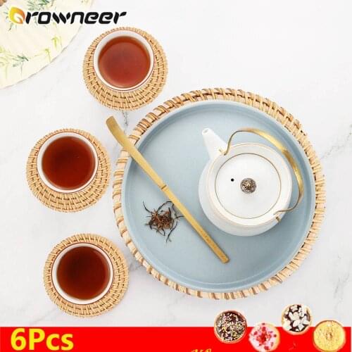 6Pcs 4Sizes Multipurpose Handmade Rattan Coaster Double Reinforcement Anti Scald Heat Insulation Teapot Coffee Drink Cup Mat Pad
