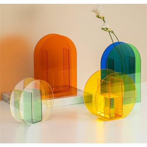 Acrylic Vase Nordic Rainbow Vase Floral Decoration Home Design Flower Vases Container Decor Wedding Party Bedroom Transparent