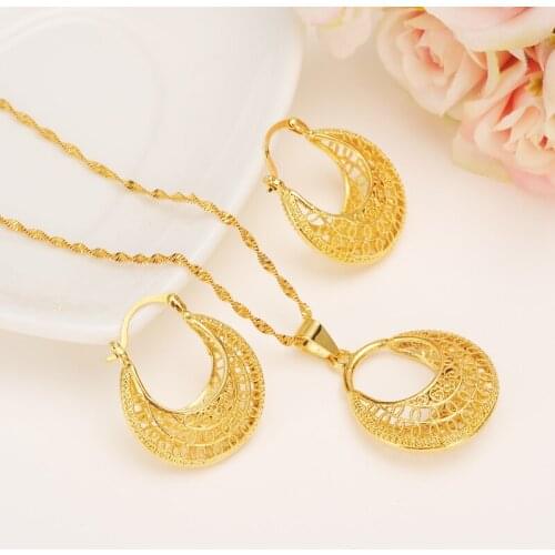 Bangrui Ethiopian Gold Color set Jewelry Pendant Chain Earrings African Bride Wedding Flower Bijoux