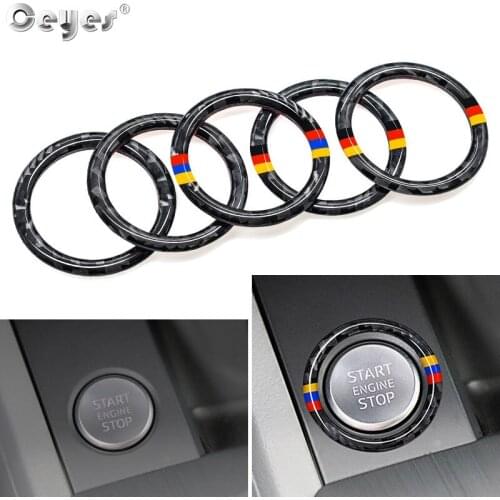 Ceyes Car Styling Auto Engine Start Stop Carbon Fiber Key Ring Case For Audi Q5 Q7 A5 A7 Trim Circle Stripe Accessories Stickers